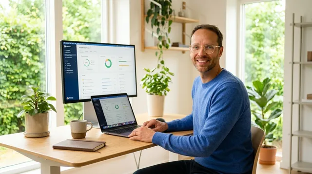 Ernst Neumeister am Arbeitsplatz mit KI-System